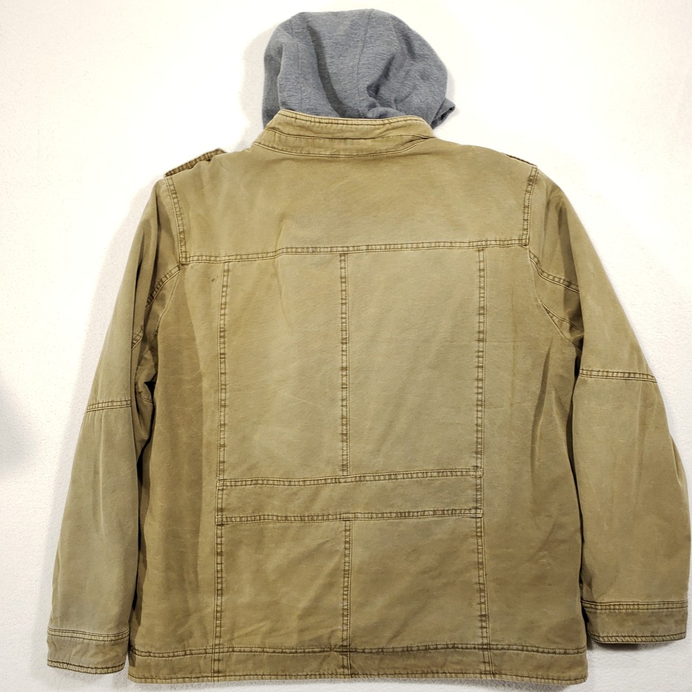 Levis Canvas Jacket Men XL Tan Sherpa Lined Zip In Hood Utility Coat Distressed - Picture 7 of 15